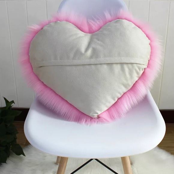 Heart Shaped Fluffy Faux Fur Plush Throw Pillow Case Shaggy Sofa Cushion Cover - Picture 2 of 8